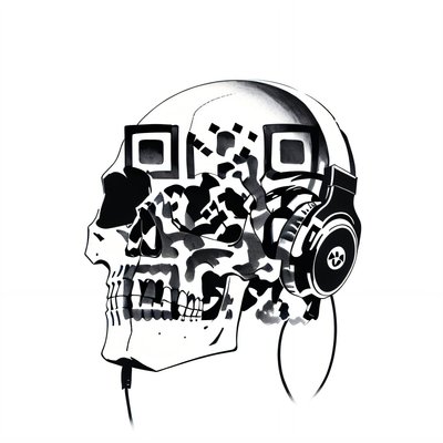 Skull Headphones Ink Tattoo QR Code for Temporary Tattoos