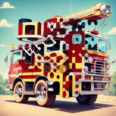 Cartoon Fire Truck Illustration QR Code for Posters