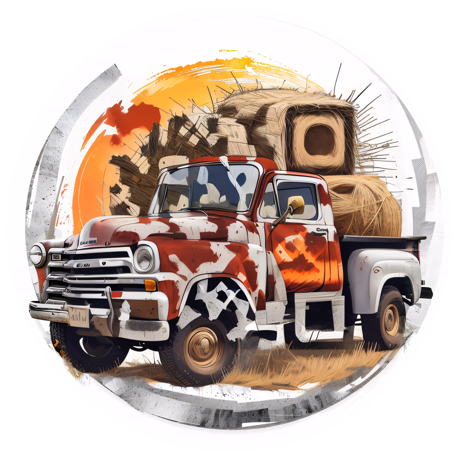 Vintage Pickup Truck Hay Bales QR Code for Stickers — image 1