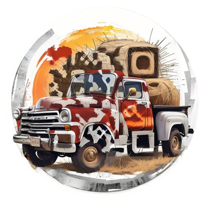 Vintage Pickup Truck Hay Bales QR Code for Stickers