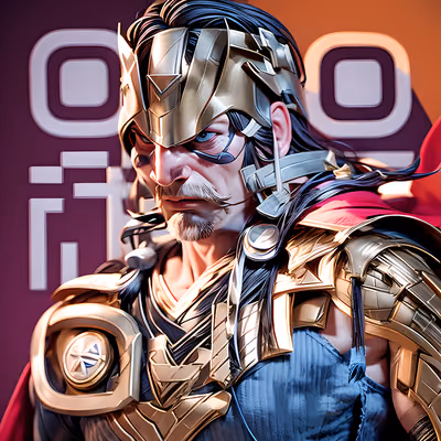 Armored Comic Hero 3D Render QR Code for Posters — image 1