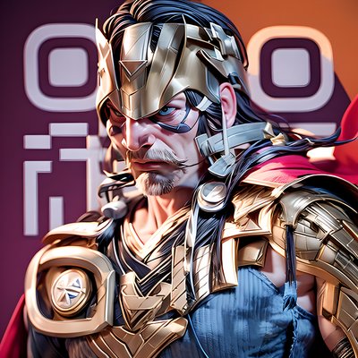 Armored Comic Hero 3D Render QR Code for Posters