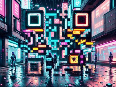 Neon Cyberpunk City Game Art QR Code for Posters