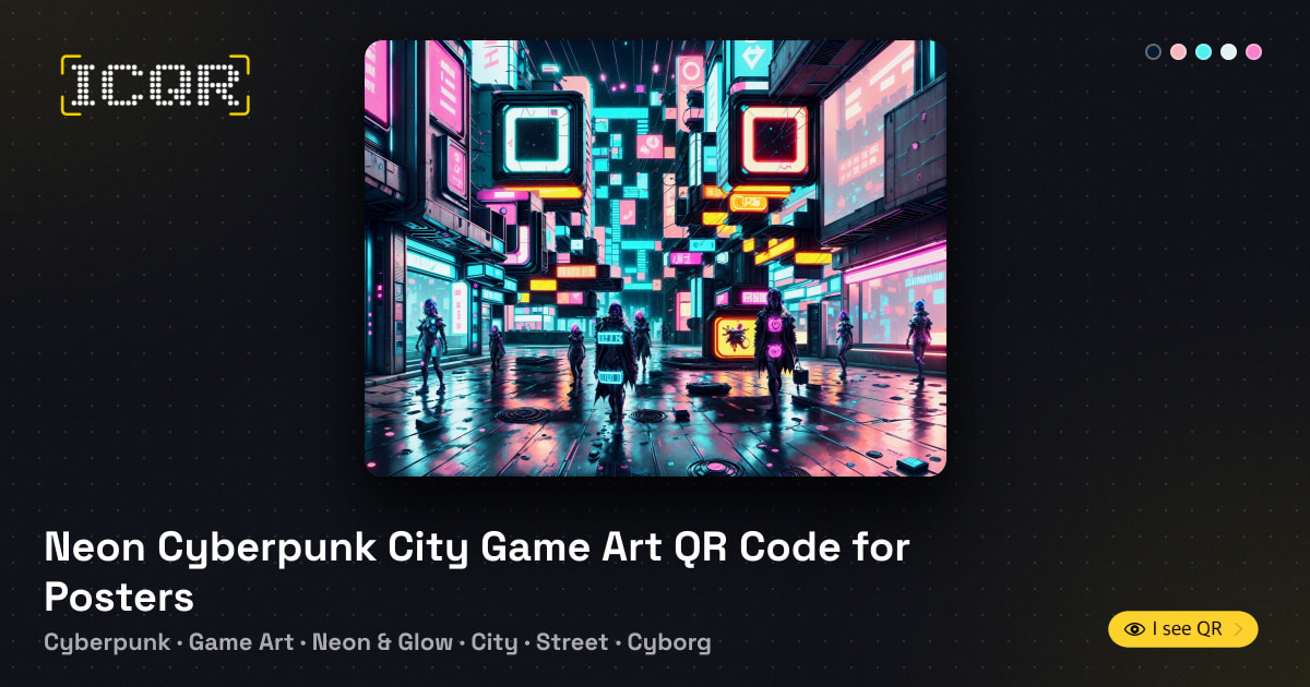 Neon Cyberpunk City Game Art QR