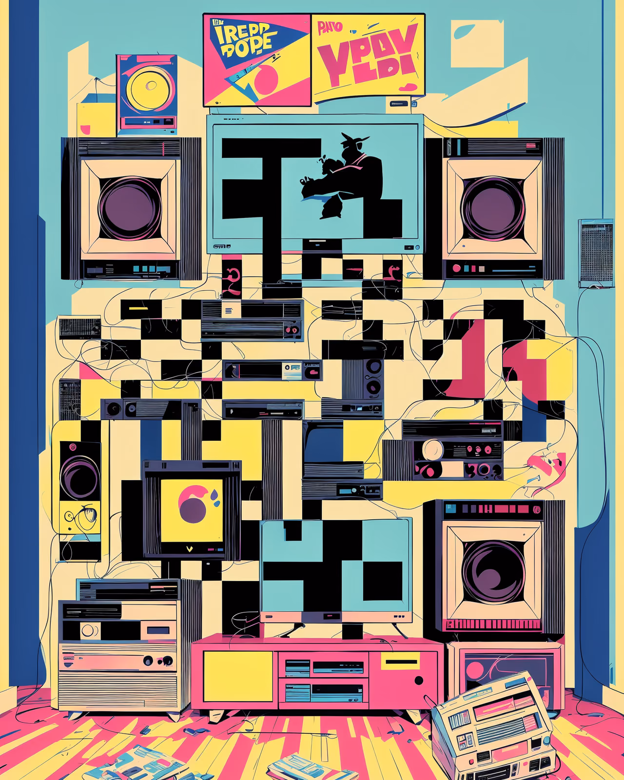 90s Bedroom Electronics Pop Art QR Code for Posters — image 1