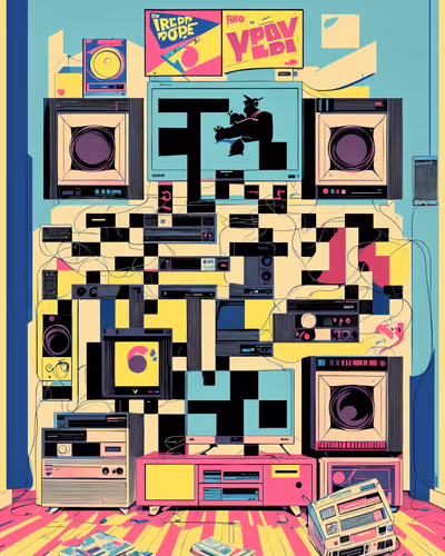 90s Bedroom Electronics Pop Art QR Code for Posters — image 1