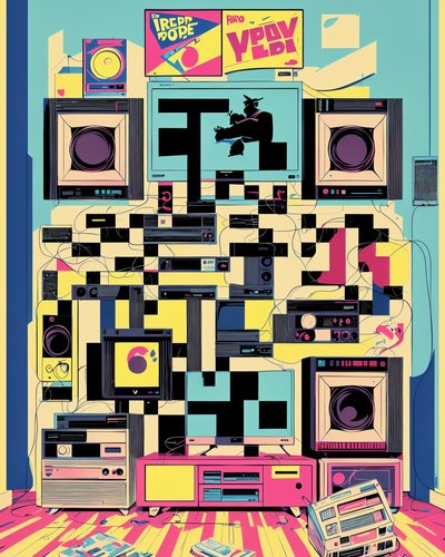 90s Bedroom Electronics Pop Art QR Code for Posters