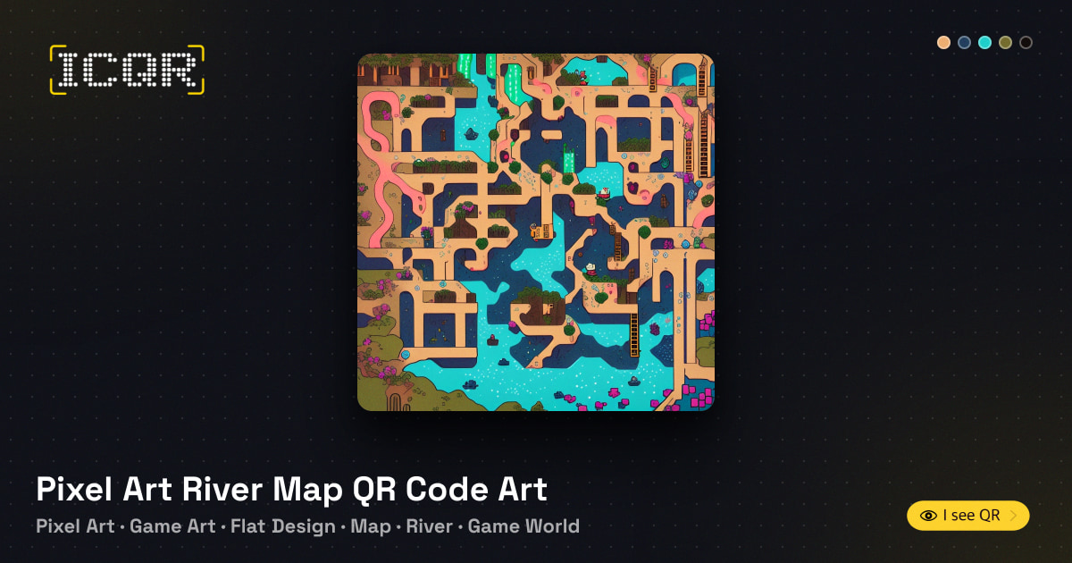 Pixel Art River Map QR Code Art • ICQR