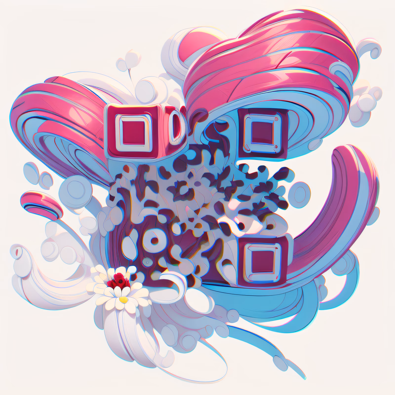 Закрученная розовая лента: 3D QR-код для наклеек — изображение 1