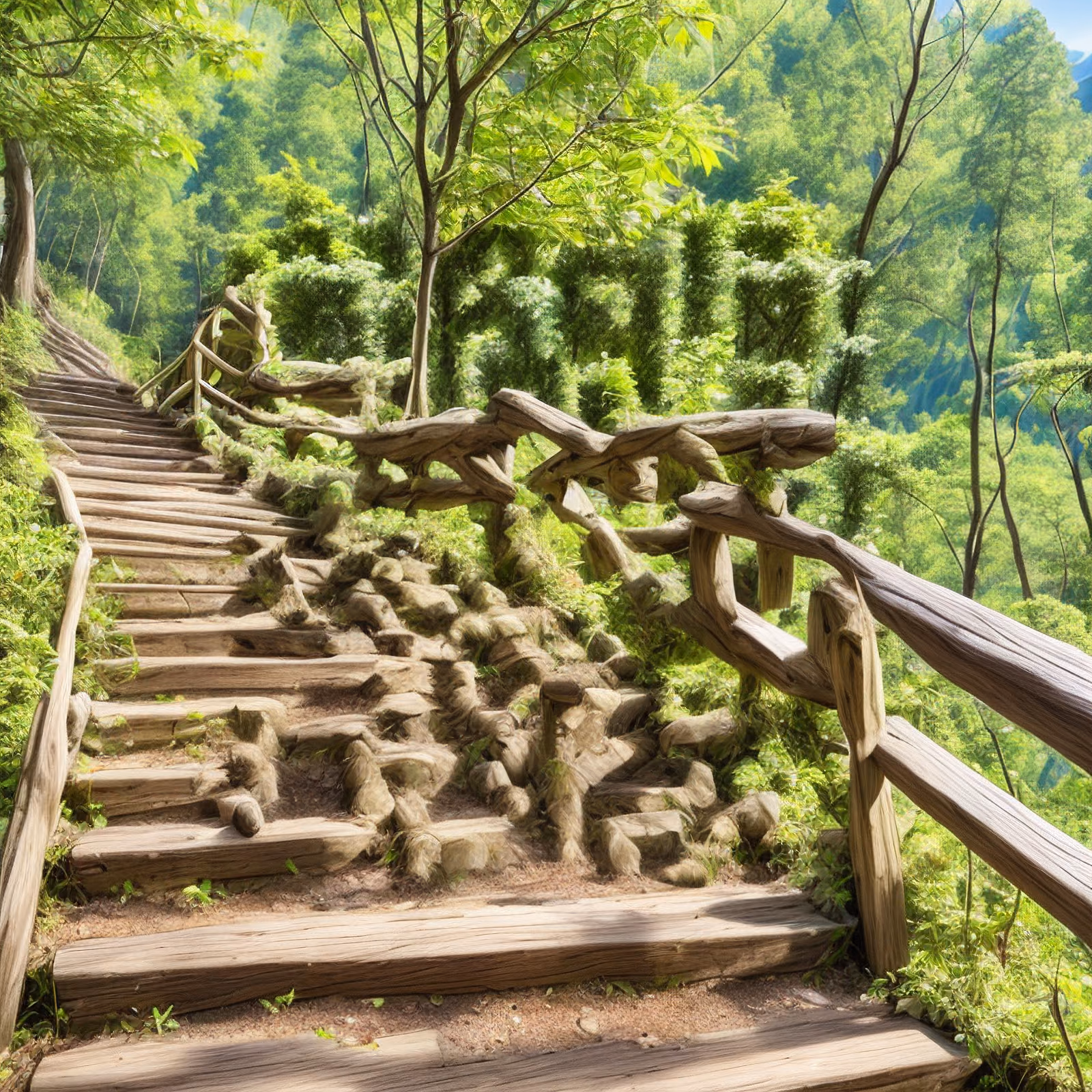 Wooden Forest Staircase Photorealistic QR Code Art — image 1