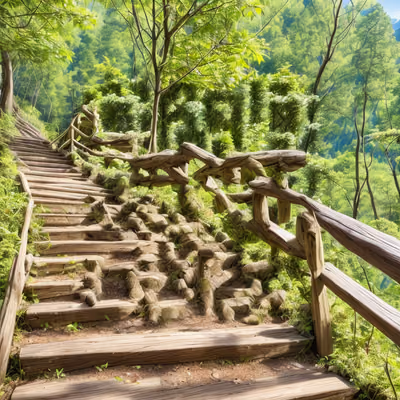 Wooden Forest Staircase Photorealistic QR Code Art — image 1