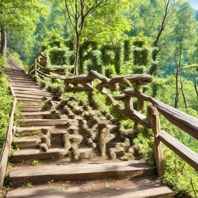 森林木楼梯写实二维码艺术