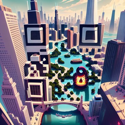 Панорама Чикаго в игровом стиле: QR-код для постеров