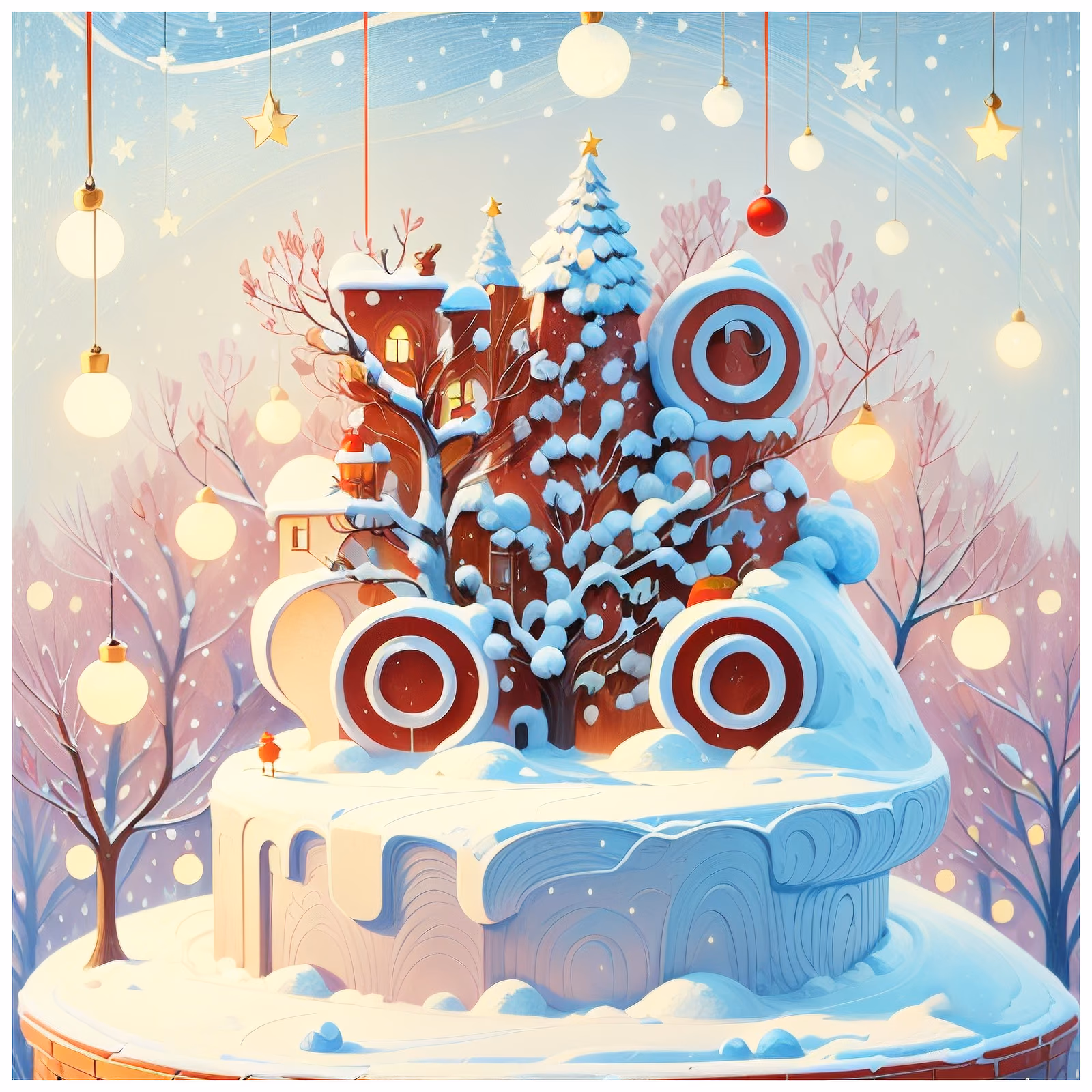 Snowy Christmas Tower Digital Painting QR Code for Greeting Cards — image 1