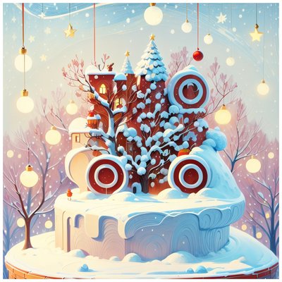 Snowy Christmas Tower Digital Painting QR Code for Greeting Cards