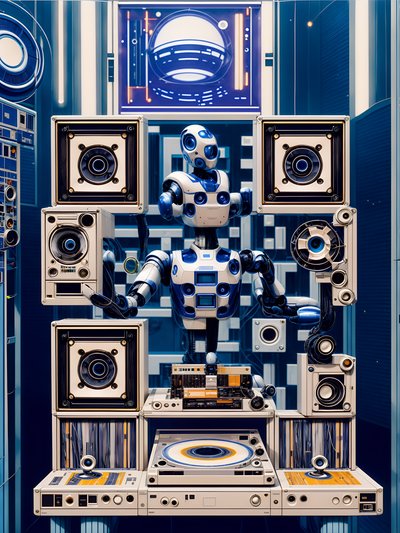 Retrofuturist Robot Analog Consoles QR Code Art