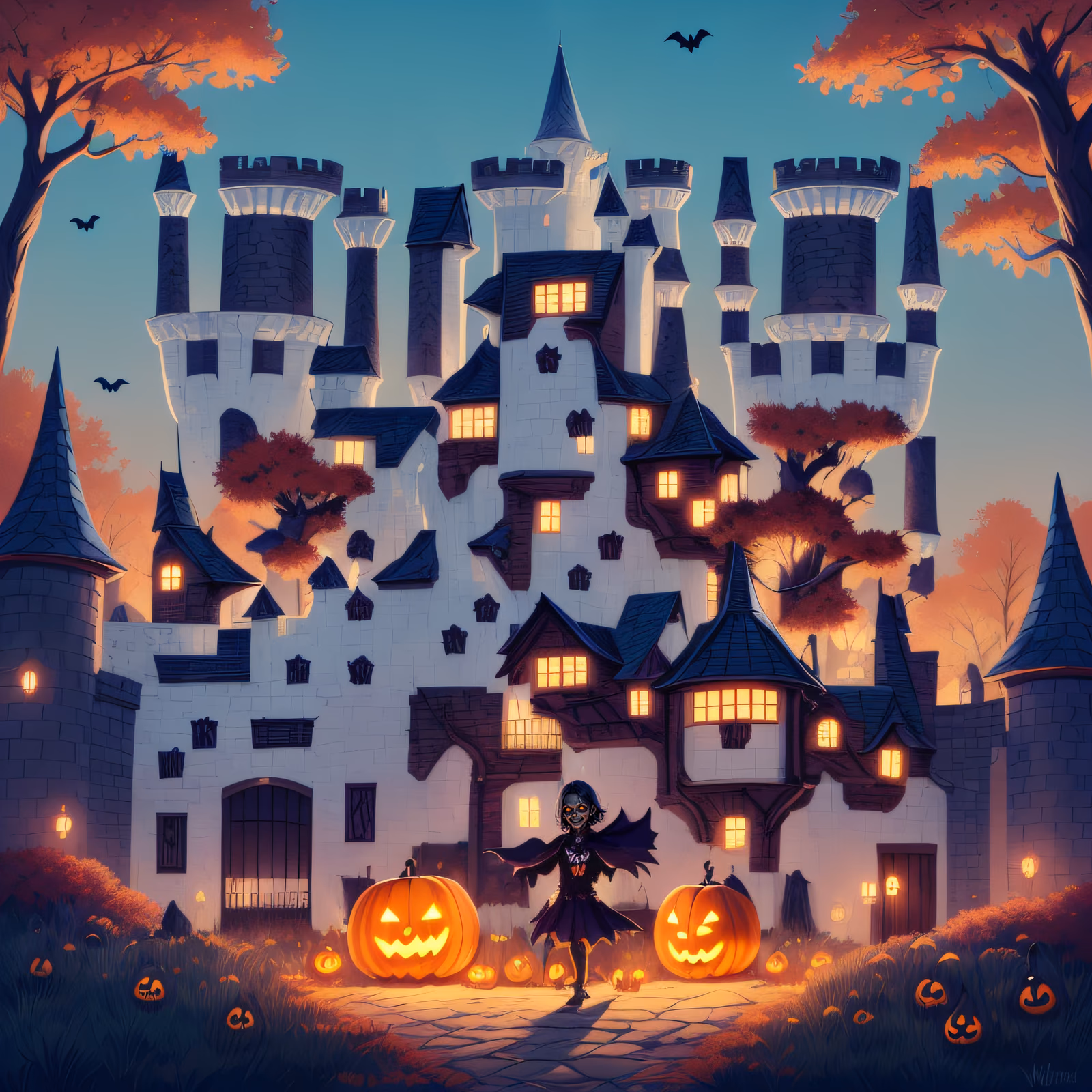 Zombie and Spooky Castle Cartoon QR Code for Posters — image 1