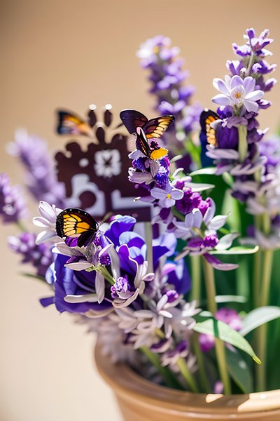 Lavender Bouquet Butterfly Photo QR Code Art