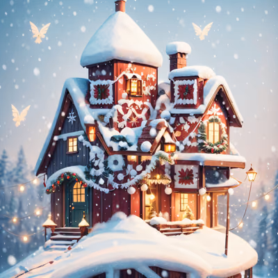 Snowy Christmas Cottage Digital Painting QR Code for Greeting Cards — image 1