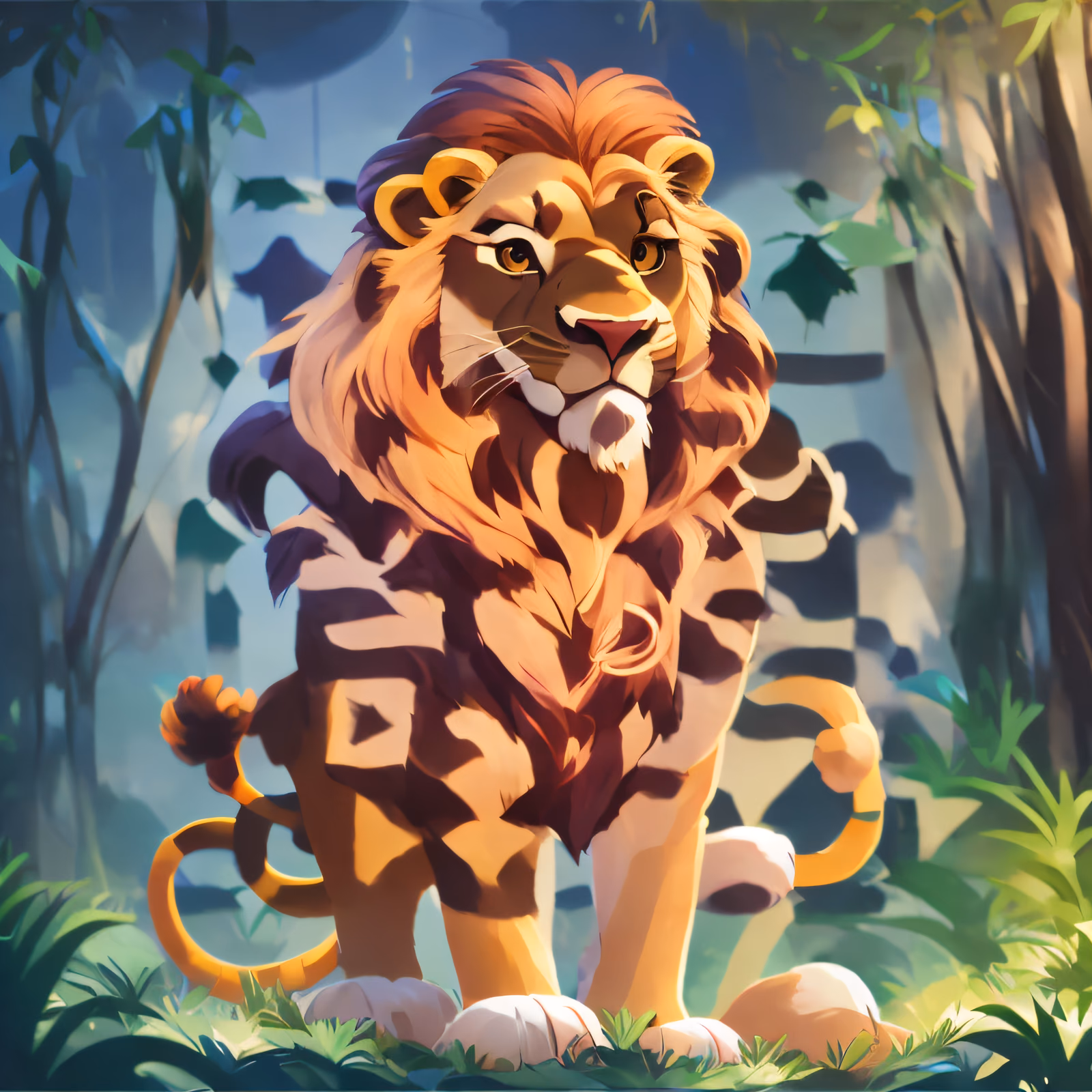 QR-код с мультяшным львом в джунглях в стиле игровой графики для постеров — изображение 1