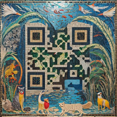 Jungle Animals Tile Mosaic QR Code Art