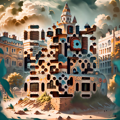 Surreal Tower Building Digital Painting QR Code Art — image 1