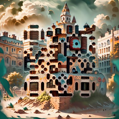Surreal Tower Building Digital Painting QR Code Art