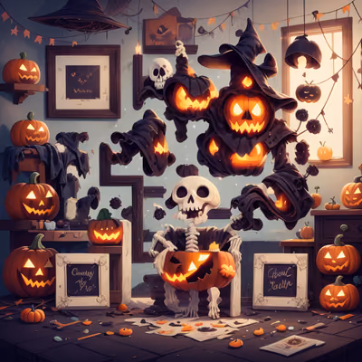 Skeleton and Pumpkins Halloween QR Code for Posters — image 1