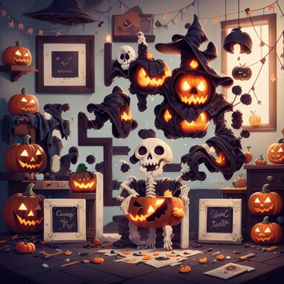 Skeleton and Pumpkins Halloween QR Code for Posters