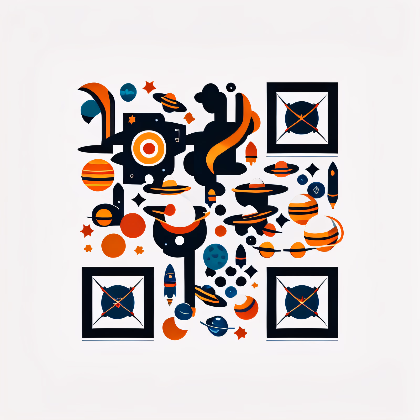 Space Planets and Rockets Vector QR Code for Stickers — image 1