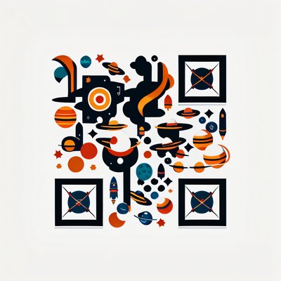 Space Planets and Rockets Vector QR Code for Stickers