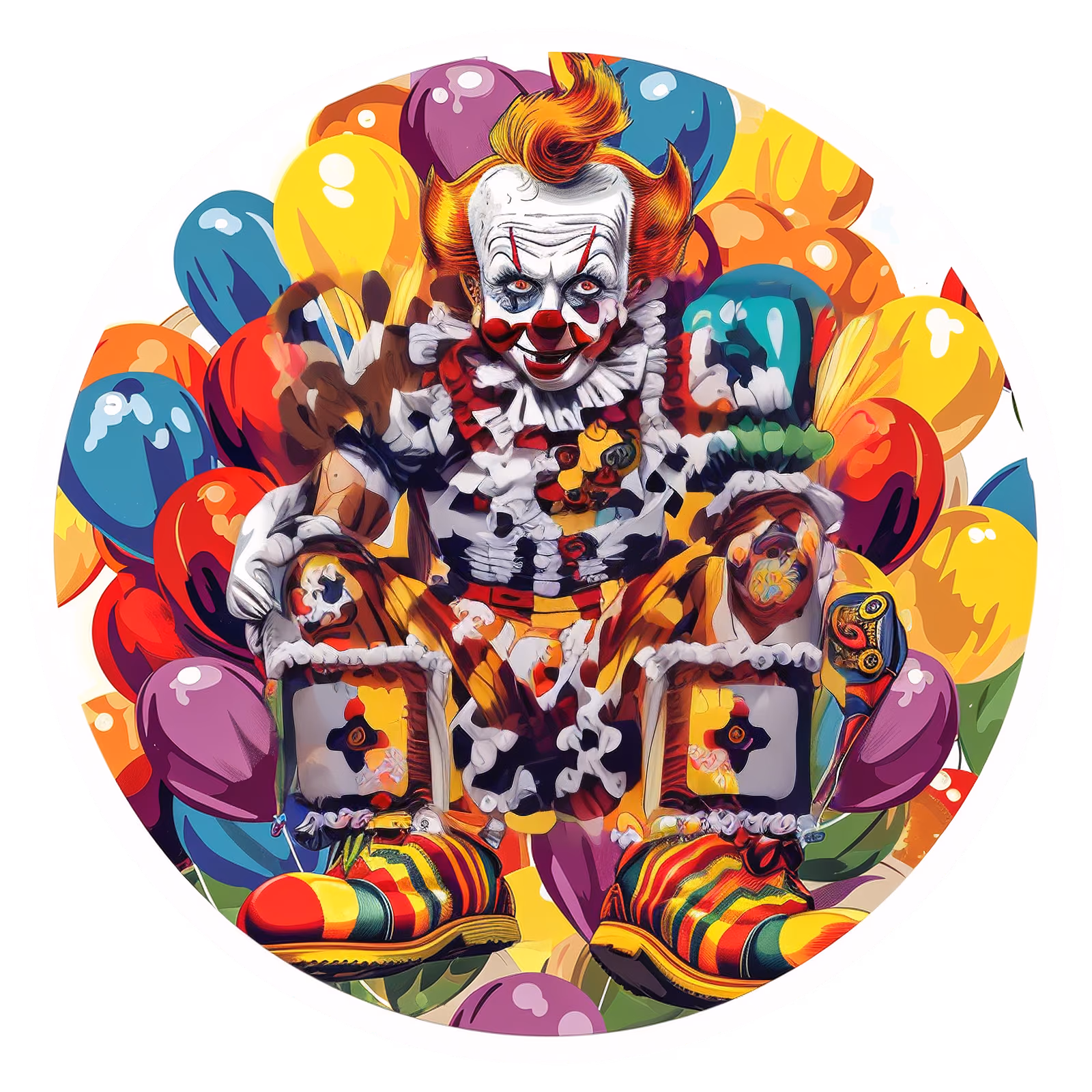 Цирковой клоун с шарами: векторный мультяшный QR-код для наклеек — изображение 1