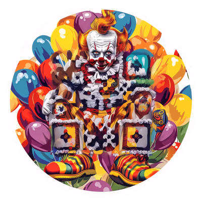 Цирковой клоун с шарами: векторный мультяшный QR-код для наклеек — изображение 1