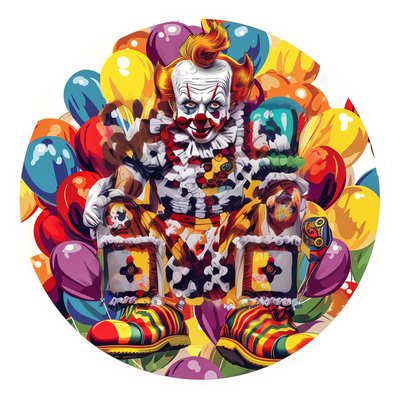 Carnival Clown with Balloons Vector Cartoon Character QR Code for Stickers