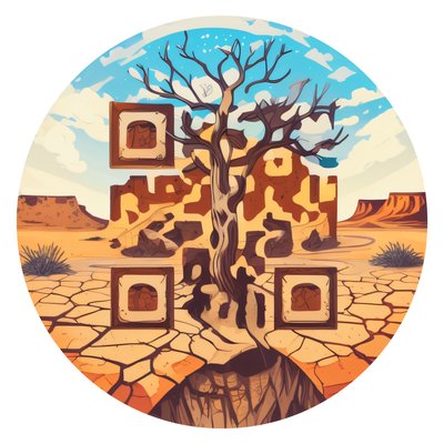 Мёртвое дерево в пустыне: векторный QR-код для стикеров