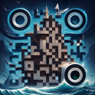 Surreal Tower Above Ocean Waves QR Code Art