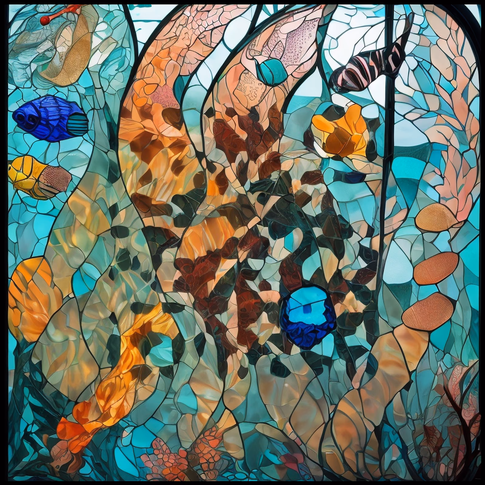 Underwater Coral Reef Stained Glass QR Code Art — image 1