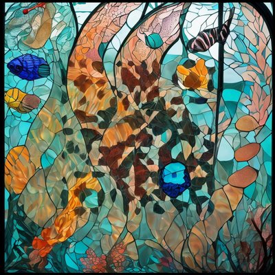 Underwater Coral Reef Stained Glass QR Code Art