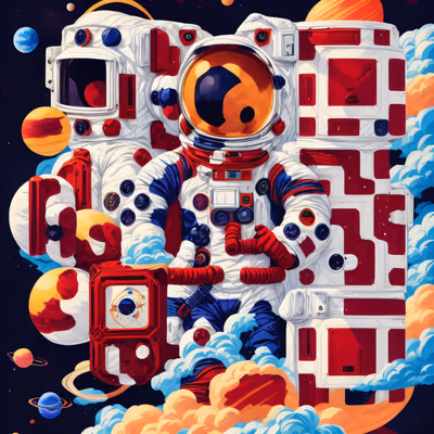 Astronaut Among Planets Vector QR Code for Posters — image 1