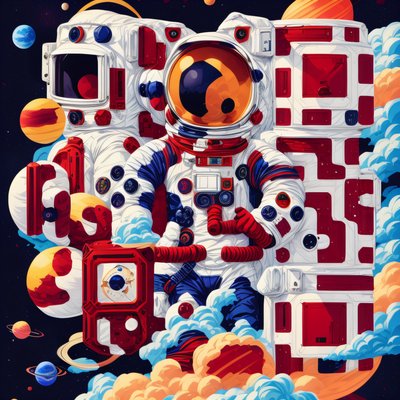 Astronaut Among Planets Vector QR Code for Posters