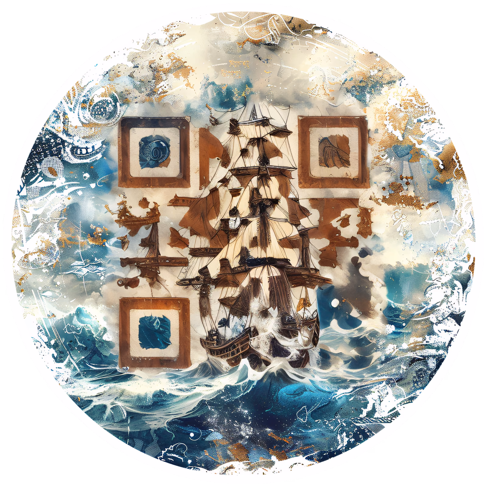 Pirate Ship Stormy Sea Watercolor QR Code for Stickers — image 1
