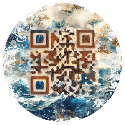 Pirate Ship Stormy Sea Watercolor QR Code for Stickers — image 1