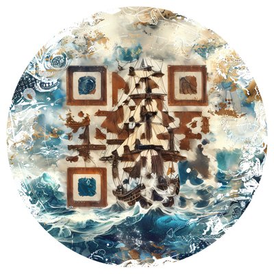Pirate Ship Stormy Sea Watercolor QR Code for Stickers