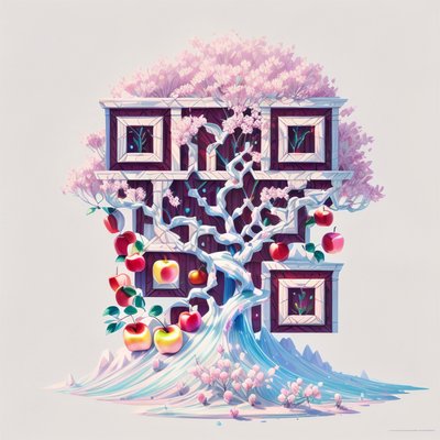 Цветущая яблоня: фэнтезийный 3D QR-код для постеров