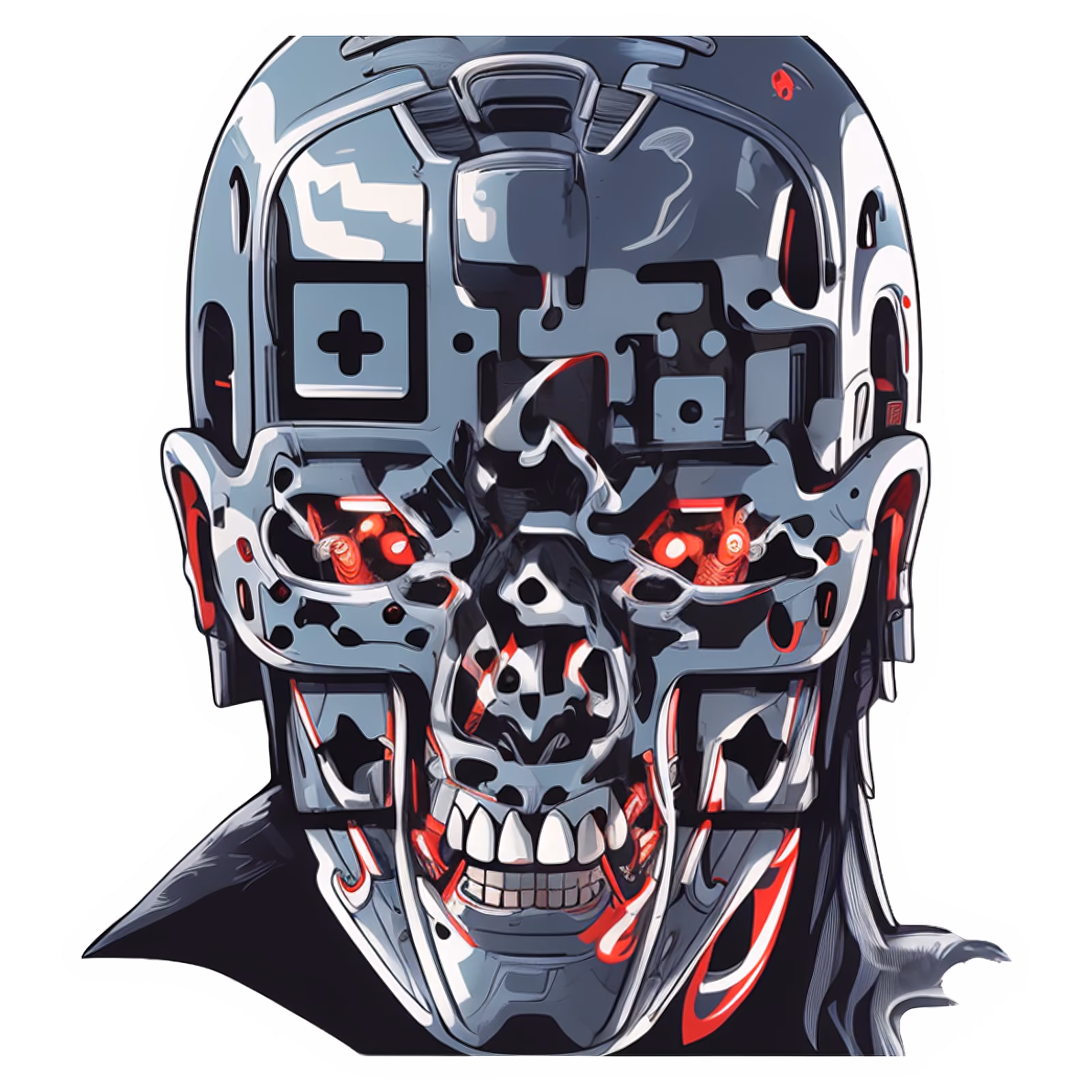 Chrome Cyborg Skull Vector QR Code for Stickers — image 1