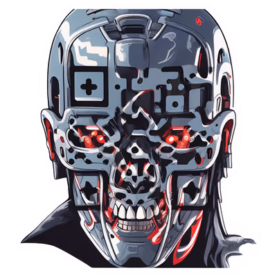 Chrome Cyborg Skull Vector QR Code for Stickers — image 1