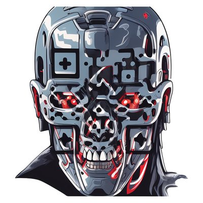 Chrome Cyborg Skull Vector QR Code for Stickers