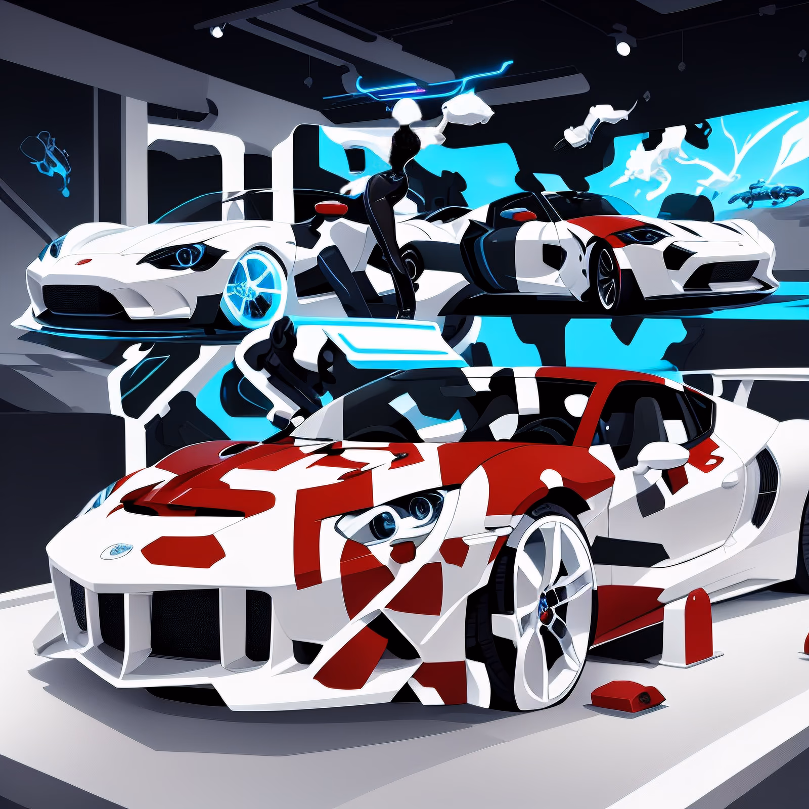 White Sports Car Showroom Vector QR Code for Posters — image 1