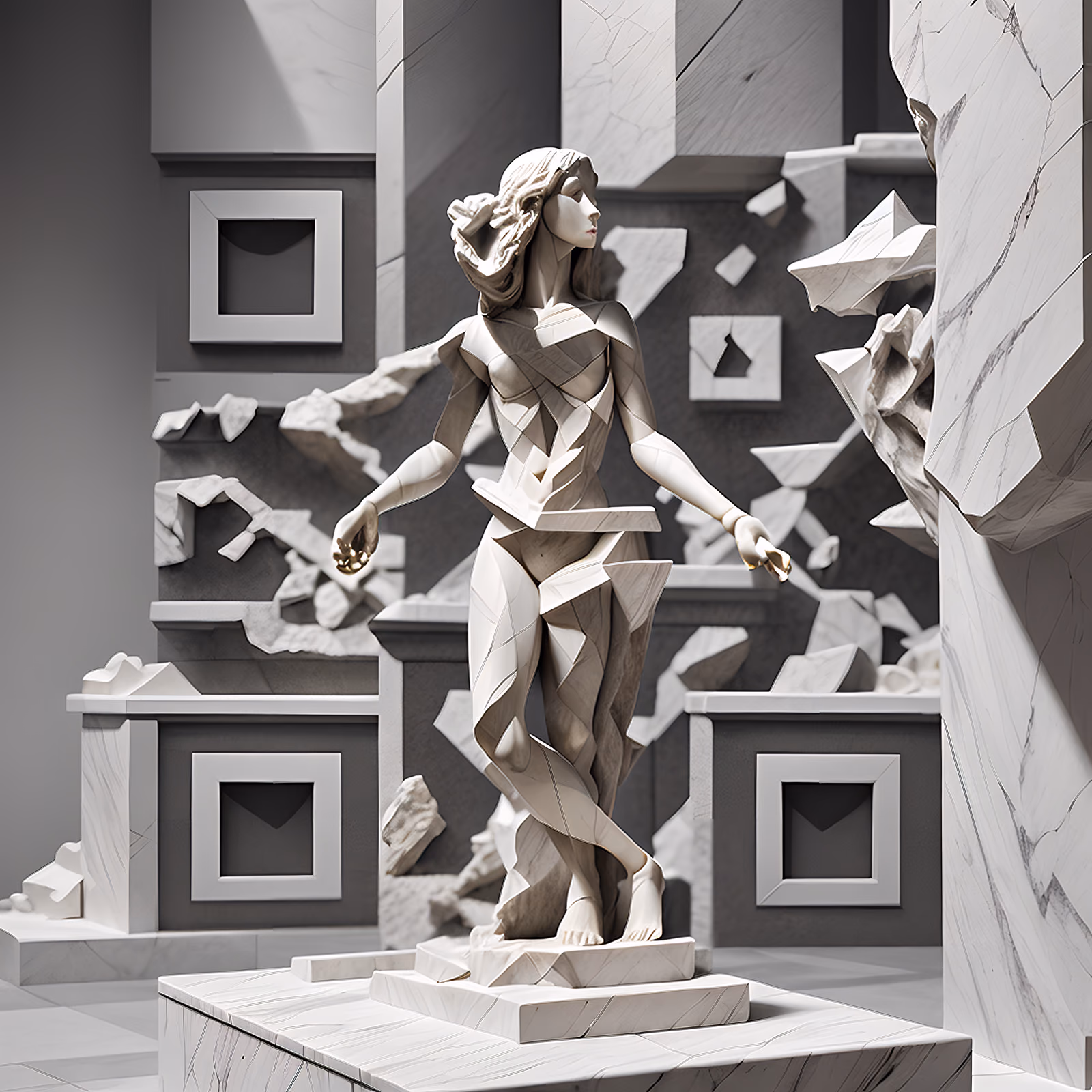 Fractured Marble Woman Sculpture QR Code Art — image 1