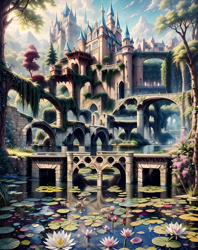 Fairytale Castle Pond Matte Painting QR Code Art